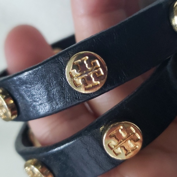 Tory Burch leather logo stud double wrap bracelet LIKE NEW - Picture 7 of 8